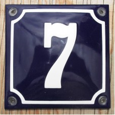CLASSIC  ENAMEL HOUSE NUMBER SIGN. WHITE No.7 ON A BLUE BACKGROUND 10x10cm.   131503330850